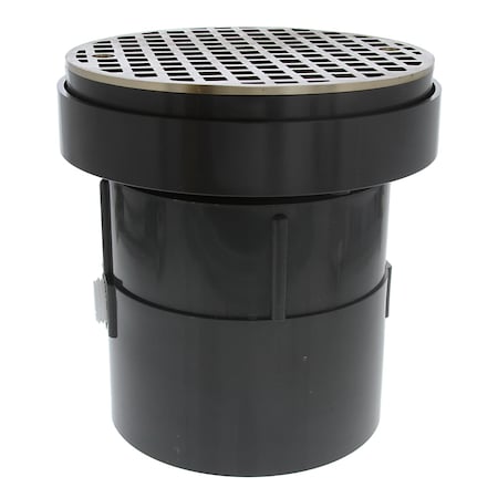 Jones Stephens 4in LevelBest Complete Pipe Fit Drain System, 3-1/2in Plastic Spud, 6in Nickel Bronze Strainer D50488